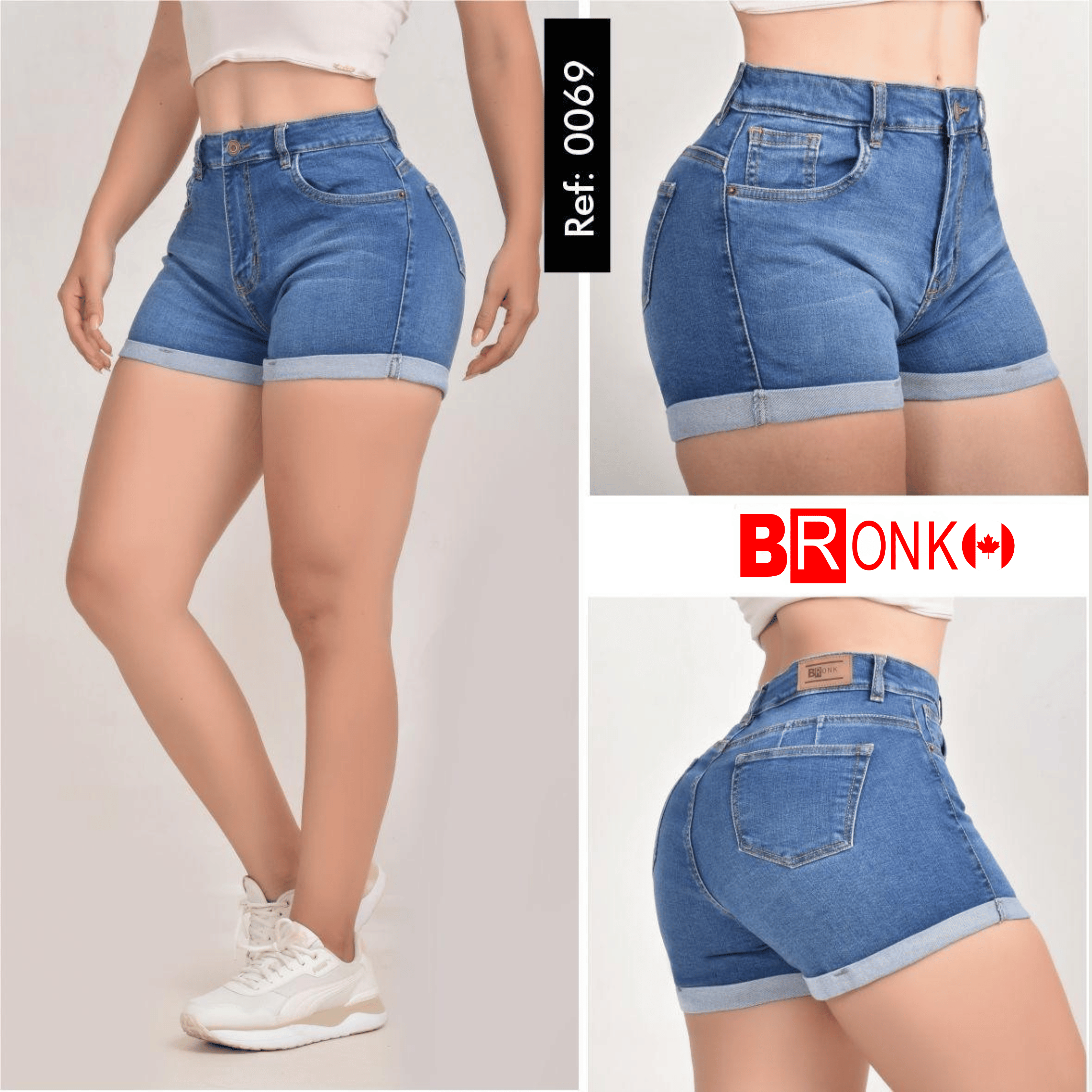 High-Waisted Cuffed Stretch Denim Shorts – REF: 0069