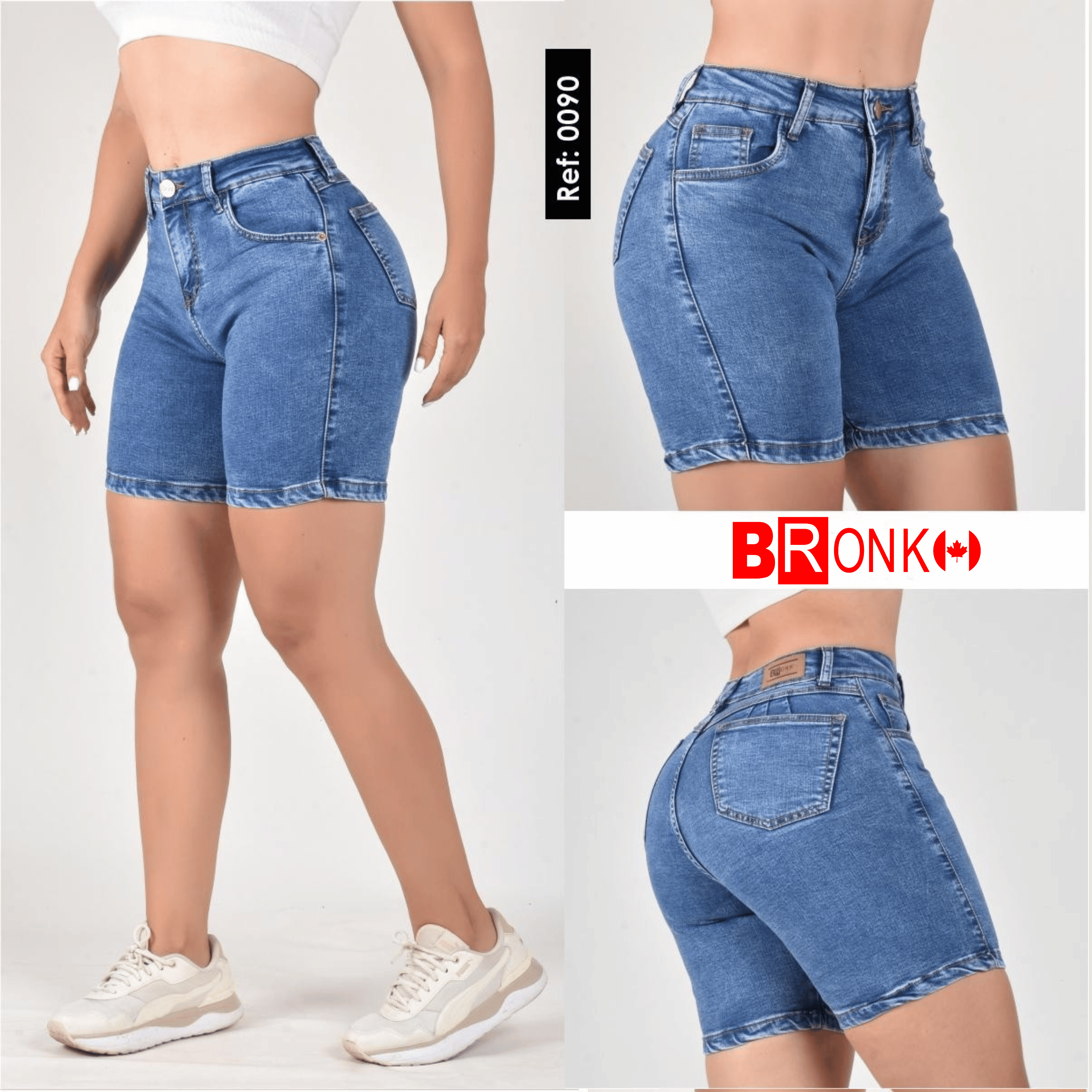 High-Waisted Stretch Denim Bermuda Shorts – REF: 0090