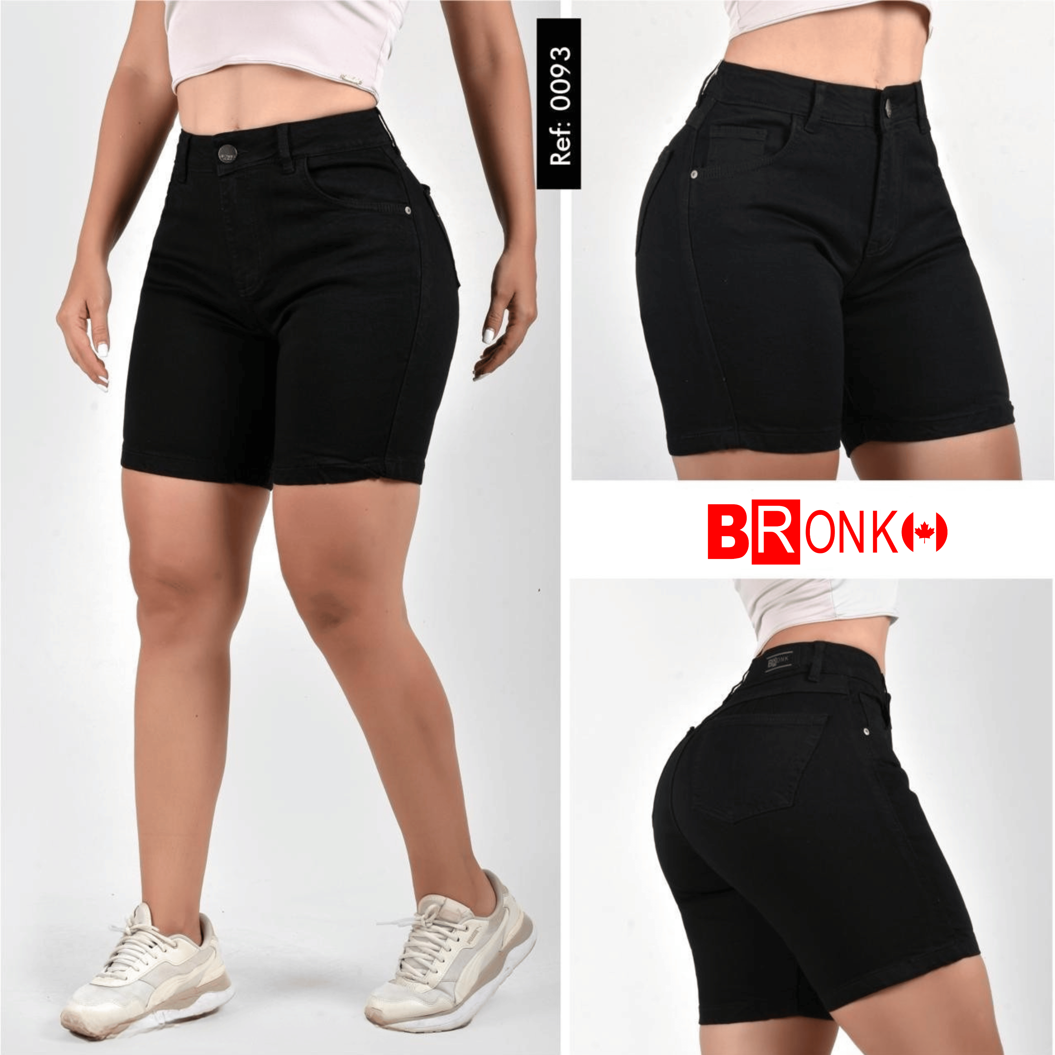 High-Waisted Black Stretch Denim Bermuda Shorts – REF: 0093
