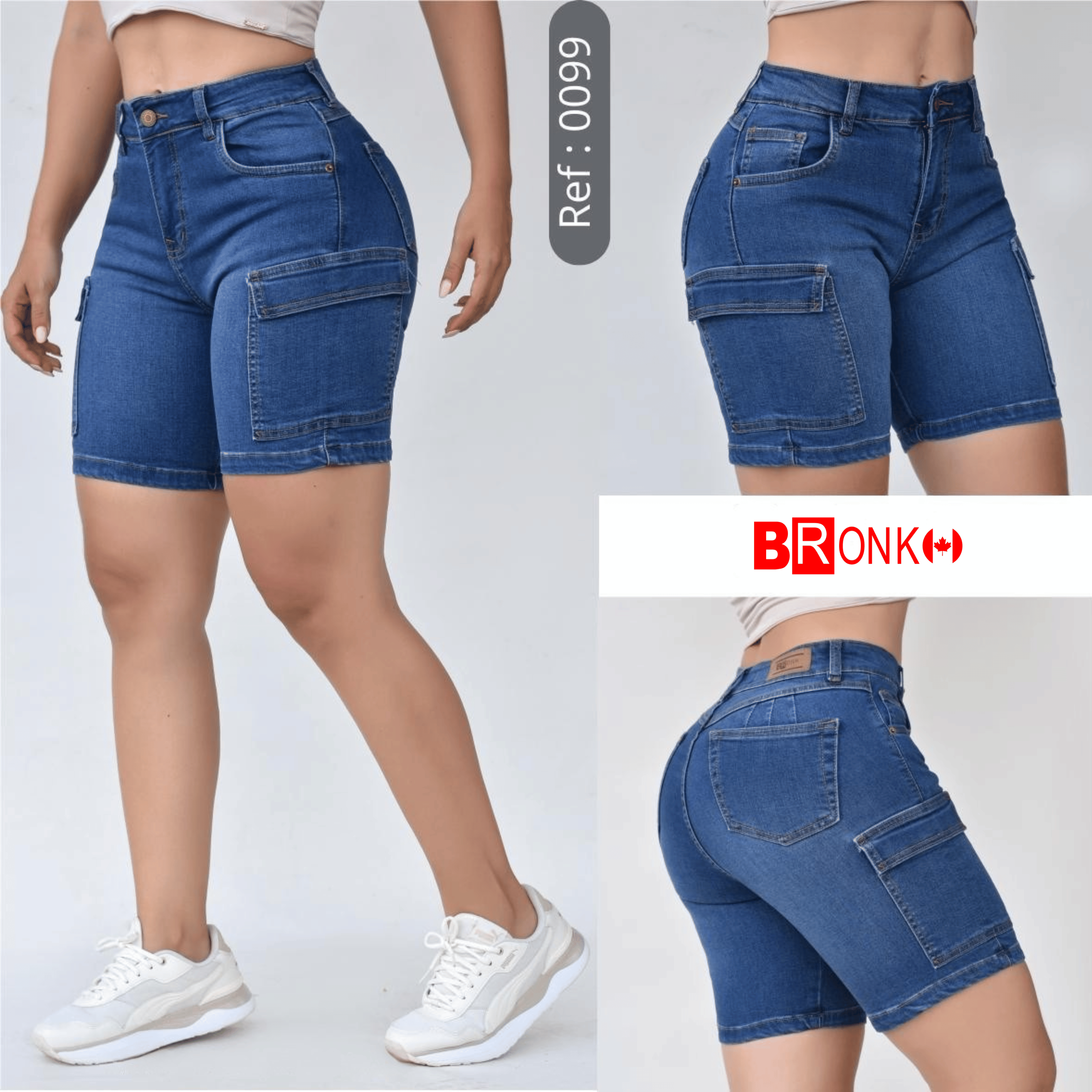 High-Waisted Stretch Denim Cargo Bermuda Shorts – REF: 0099
